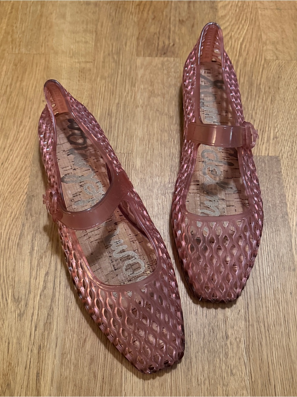 Sam Edelman 10 Translucent Pink Michaela Jelly Mary Jane Square Toe Sandal Flats